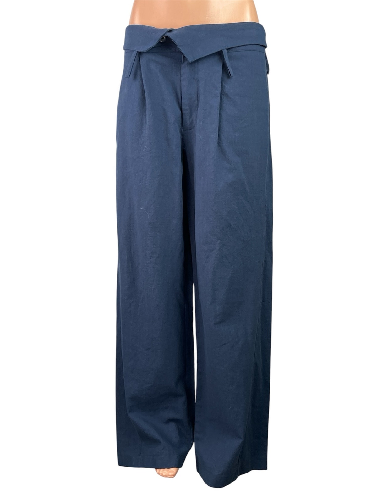 New Lioness Flourish Women's Blue Foldover Wide Leg High Rise Trousers Pants M